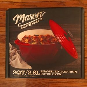 Mason Craft & More Enameled Cast Iron Dutch Oven 3 Qt. NIB Gray or Red